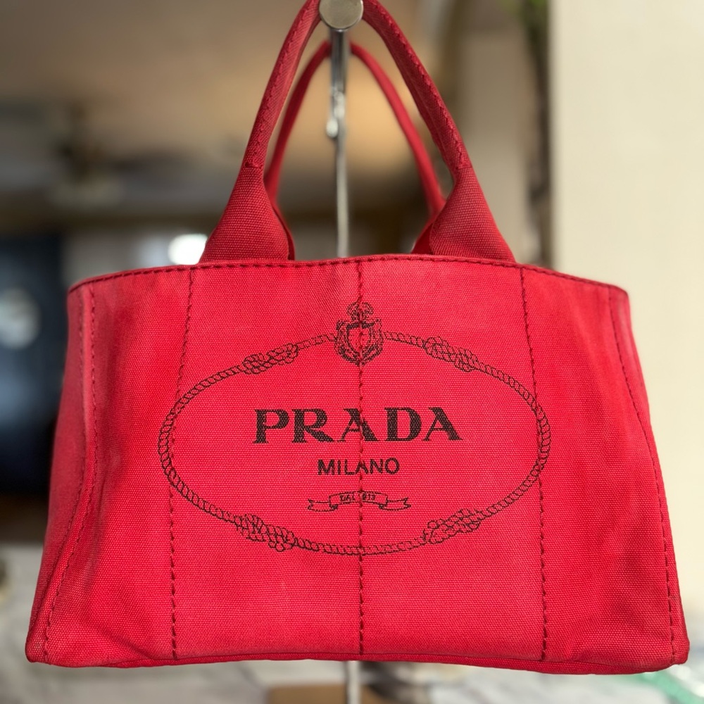 Prada Red Canapa Large Tote Bag